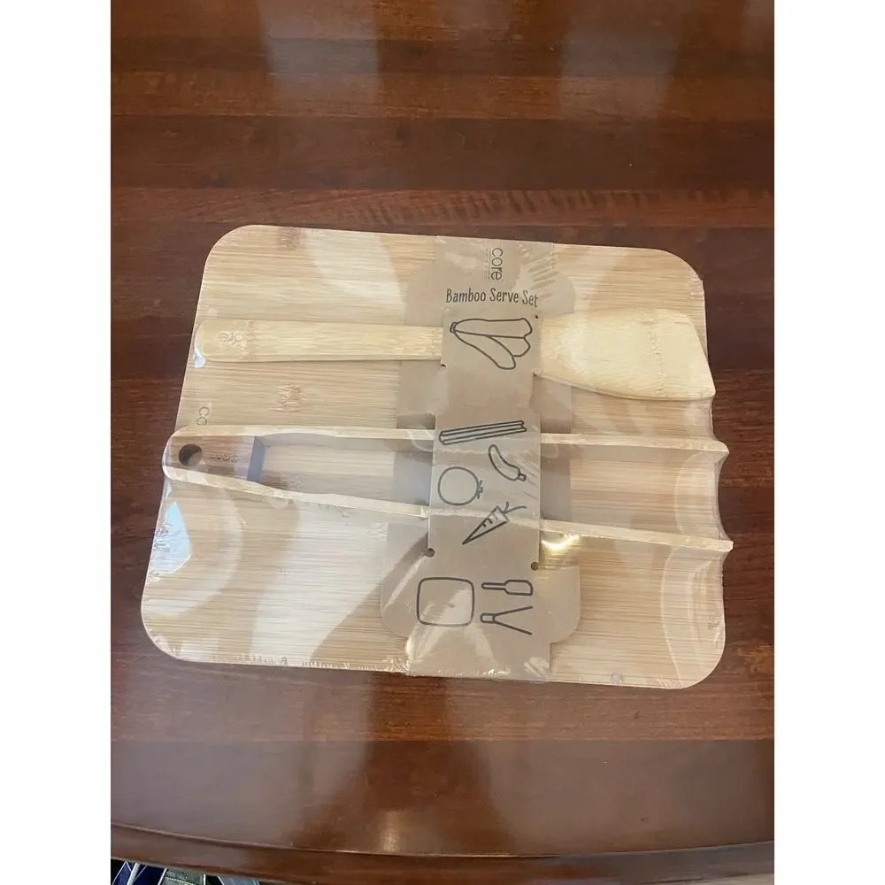 New Core Bamboo Bamboo Serve Set Serving Board Spatula Tongs Sealed